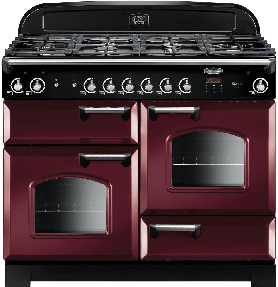 Rangemaster Classic CLA110NGFCY/C 110cm Gas Range Cooker - Cranberry/Chrome Trim