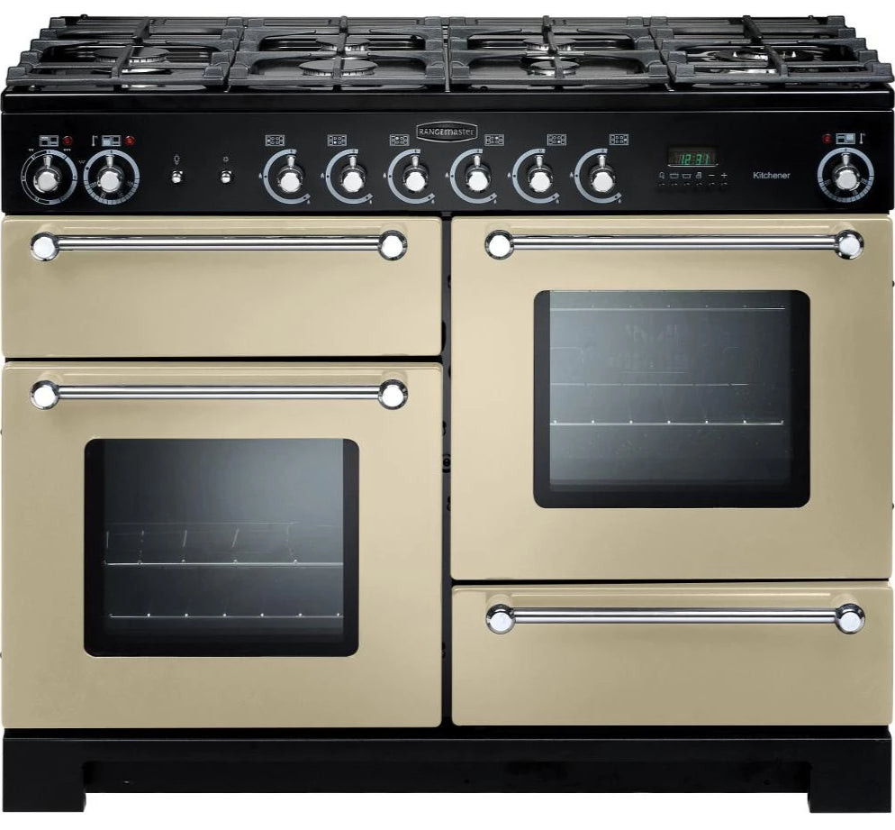 Rangemaster Kitchener KCH110NGFCR/C 110cm Gas Range Cooker - Cream/Chrome Trim