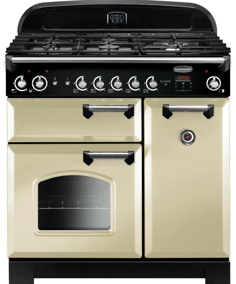 Rangemaster Classic CLA90NGFCR/C 90cm Gas Range Cooker - Cream/Chrome Trim