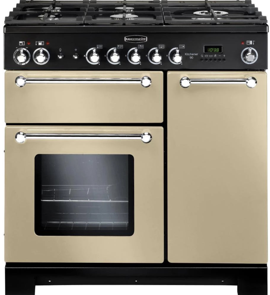 Rangemaster Kitchener KCH90NGFCR/C 90cm Gas Range Cooker - Cream/Chrome Trim