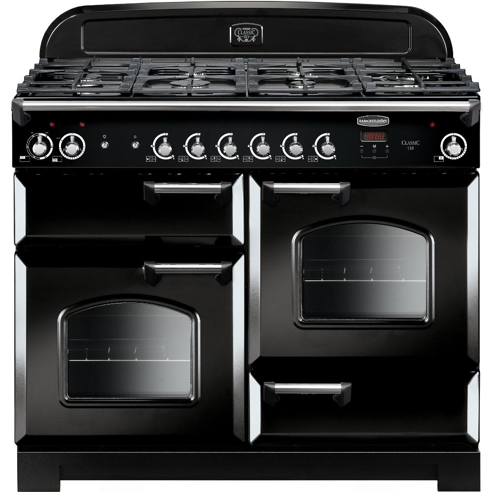 Rangemaster Classic CLA110DFFBL/C 110cm Dual Fuel Range Cooker - Black/Chrome Trim