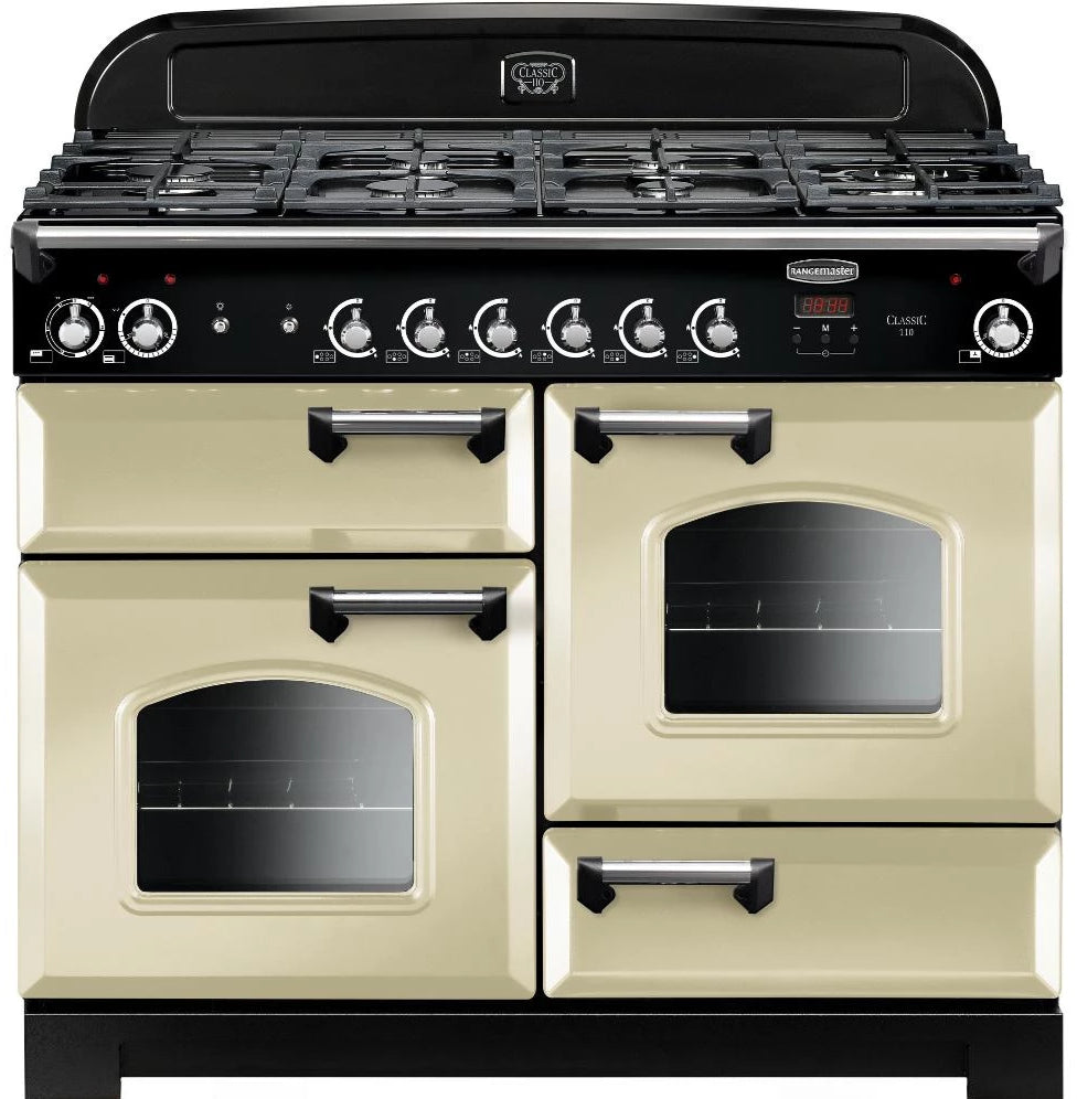 Rangemaster Classic CLA110DFFCR/C 110cm Dual Fuel Range Cooker - Cream/Chrome Trim