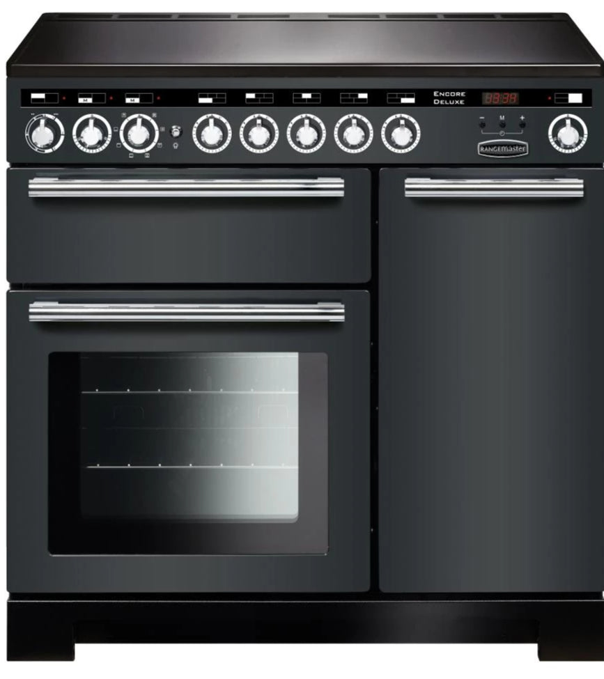 Rangemaster Encore Deluxe EDL90EISL/C 90cm Electric Range Cooker with Induction Hob - Slate/Chrome Trim