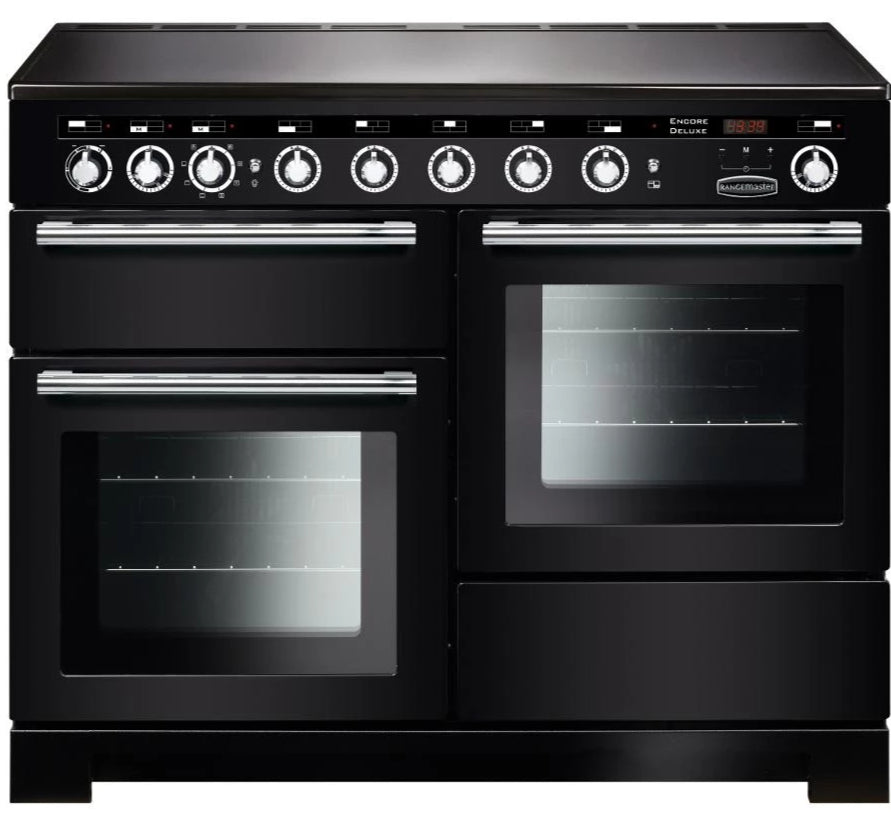 Rangemaster Encore Deluxe EDL110EIBL/C 110cm Electric Range Cooker with Induction Hob - Black/Chrome Trim