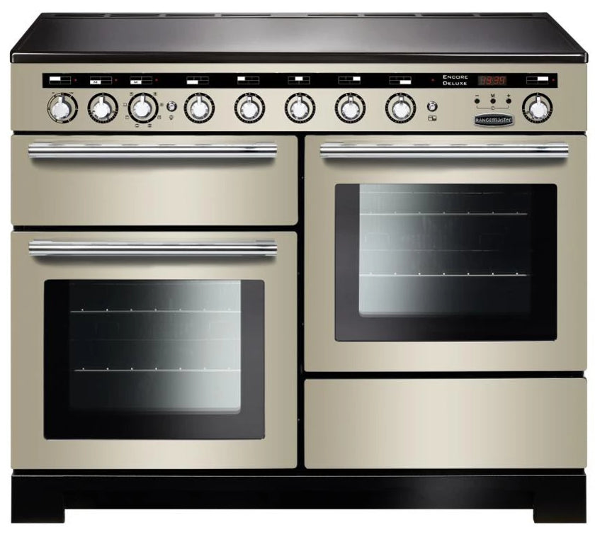 Rangemaster Encore Deluxe EDL110EIIV/C 110cm Electric Range Cooker with Induction Hob - Ivory/Chrome Trim