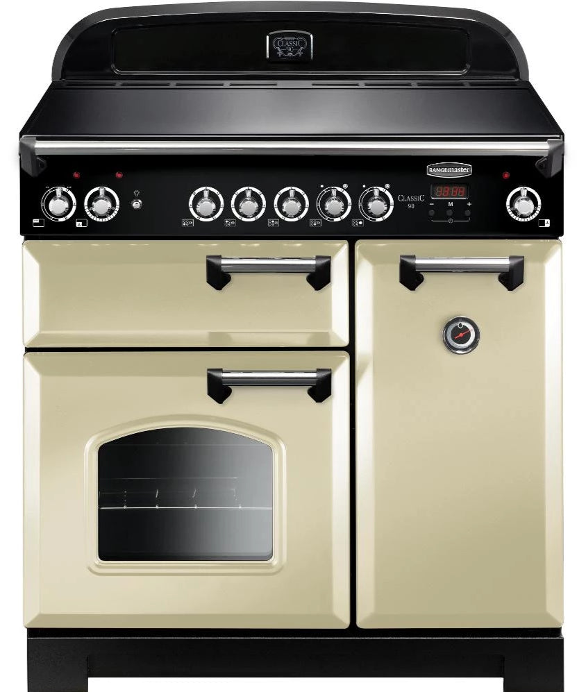 Rangemaster Classic CLA90ECCR/C 90cm Electric Range Cooker with Ceramic Hob - Cream/Chrome Trim