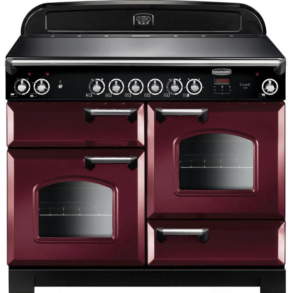 Rangemaster Classic CLA110ECCY/C 110cm Electric Range Cooker with Ceramic Hob - Cranberry/Chrome Trim