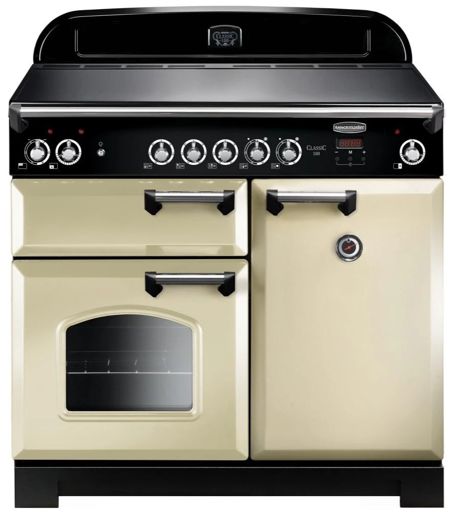 Rangemaster Classic CLA100ECCR/C 100cm Electric Range Cooker with Ceramic Hob - Cream/Chrome Trim