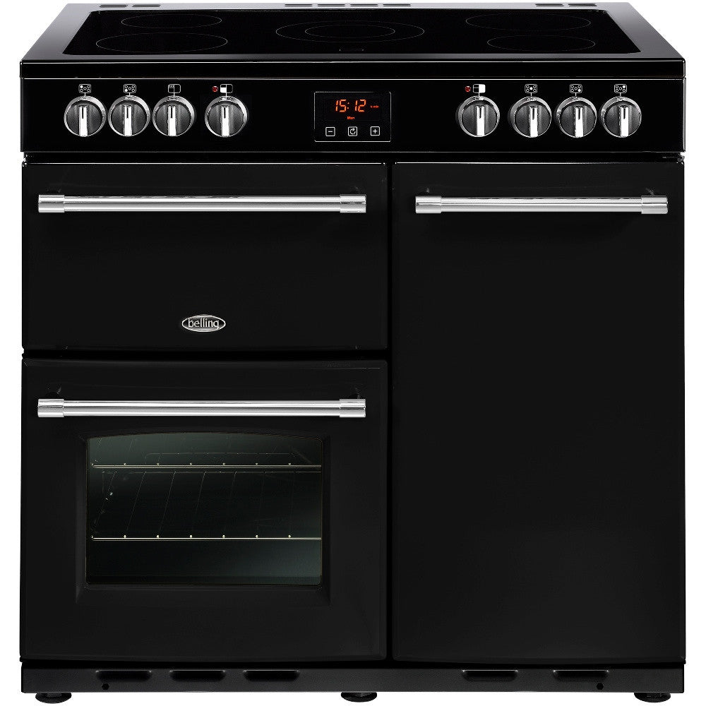 Belling Farmhouse 90E Electric Ceramic Hob Range Cooker Black - Moores Appliances Ltd.