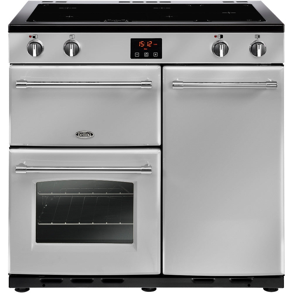 Belling Farmhouse 90Ei Electric Induction Hob Range Cooker Silver - Moores Appliances Ltd.