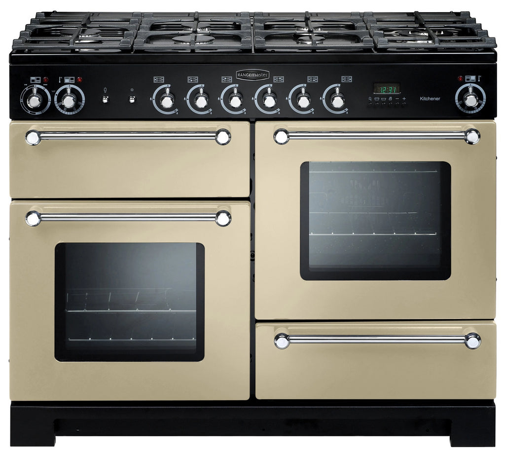 Rangemaster Kitchener KCH110DFFCR/C 110cm Dual Fuel Range Cooker - Cream/Chrome Trim