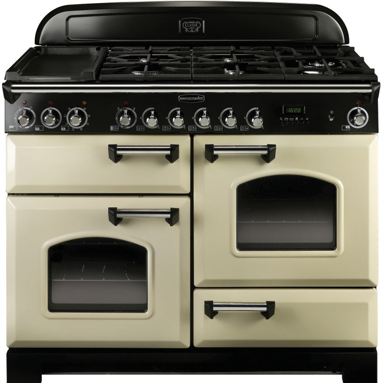 Rangemaster Classic Deluxe CDL110DFFCR/C 110cm Dual Fuel Range Cooker - Cream/Chrome Trim