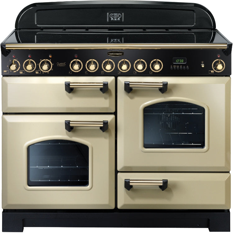 Rangemaster Classic Deluxe CDL110ECCR/B 110cm Electric Range Cooker with Ceramic Hob - Cream/Brass Trim