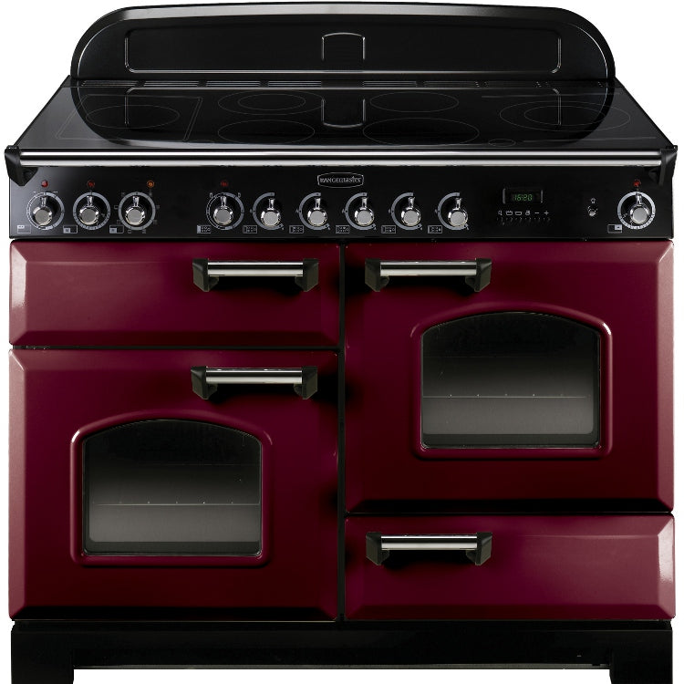 Rangemaster Classic Deluxe CDL110ECCY/C 110cm Electric Range Cooker with Ceramic Hob - Cranberry/Chrome Trim