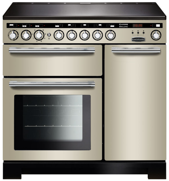 Rangemaster Encore Deluxe EDL90EIIV/C 90cm Electric Range Cooker with Induction Hob - Ivory/Chrome Trim