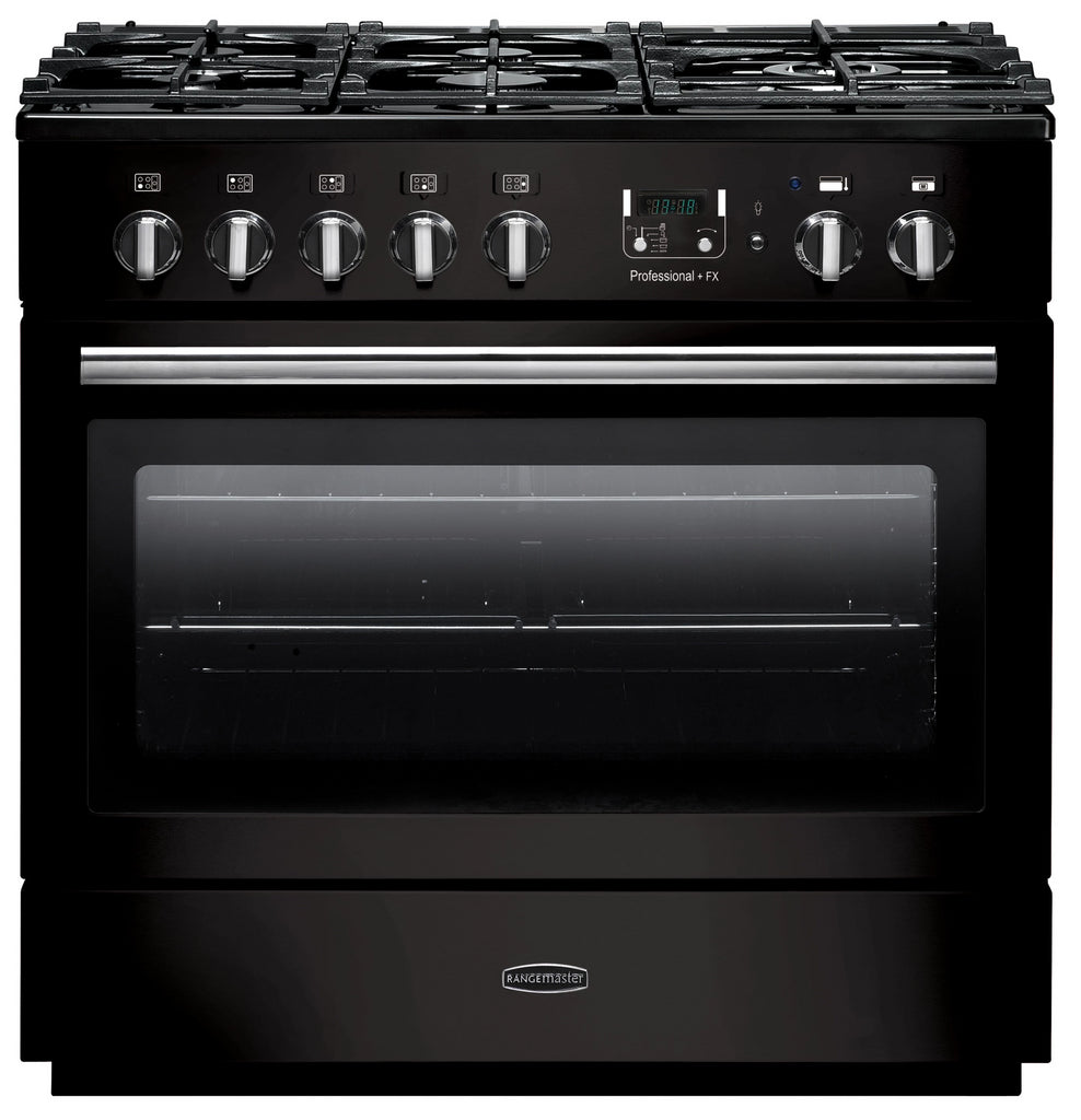 Rangemaster Professional Plus FX PROP90FXDFFGB/C 90cm Dual Fuel Range Cooker - Black/Chrome Trim