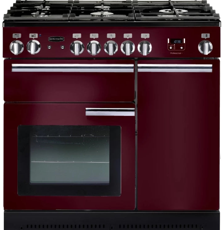 Rangemaster Professional Plus PROP90DFFCY/C 90cm Dual Fuel Range Cooker - Cranberry/Chrome Trim