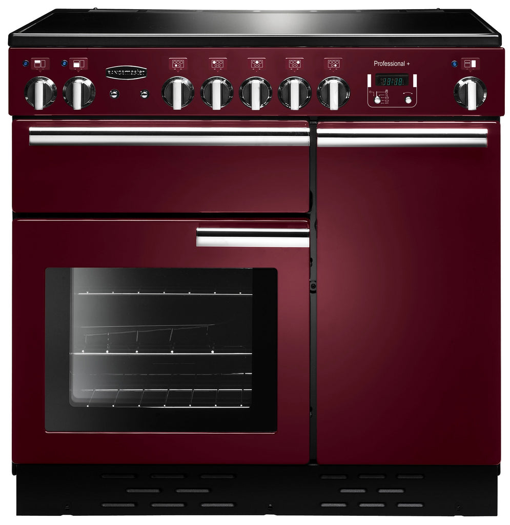 Rangemaster Professional Plus PROP90EICY/C 90cm Electric Range Cooker with Induction Hob - Cranberry/Chrome Trim