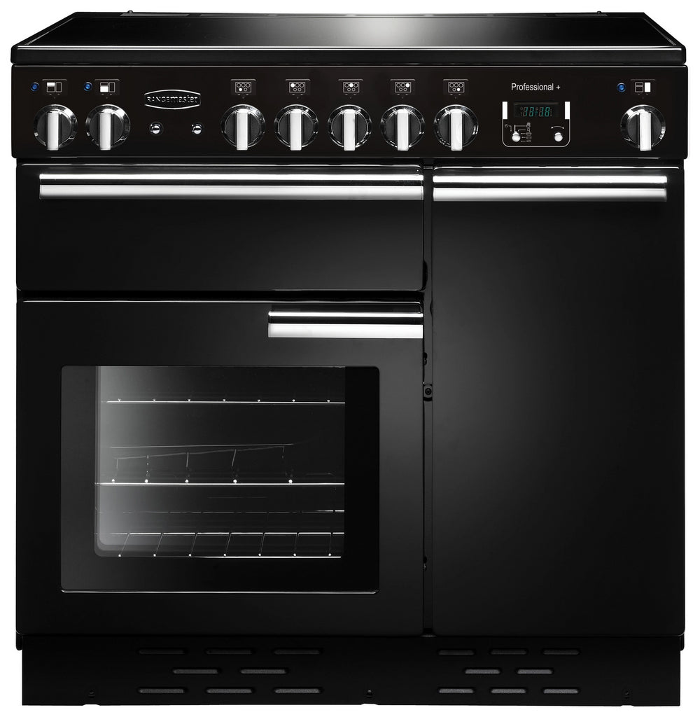 Rangemaster Professional Plus PROP90ECGB/C 90cm Electric Range Cooker with Ceramic Hob - Black/Chrome Trim