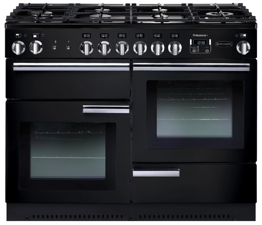 Rangemaster Professional Plus PROP110NGFGB/C 110cm Gas Range Cooker - Black/Chrome Trim