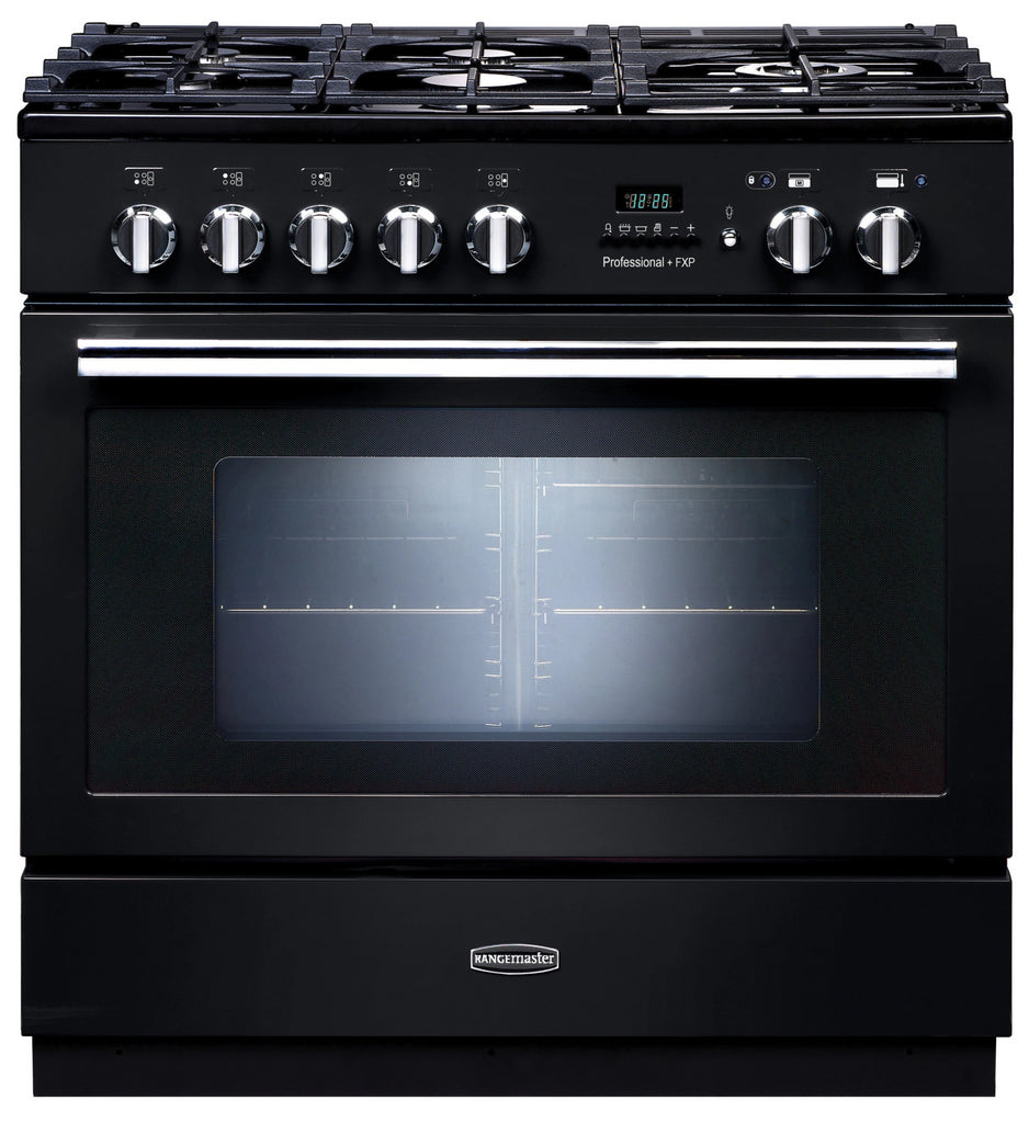 Rangemaster Professional Plus FXP PROP90FXPDFFGB/C 90cm Dual Fuel Range Cooker - Black/Chrome Trim