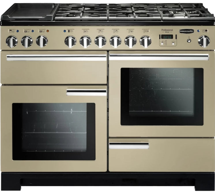 Rangemaster Professional Deluxe PDL110DFFCR/C 110cm Dual Fuel Range Cooker - Cream/Chrome Trim