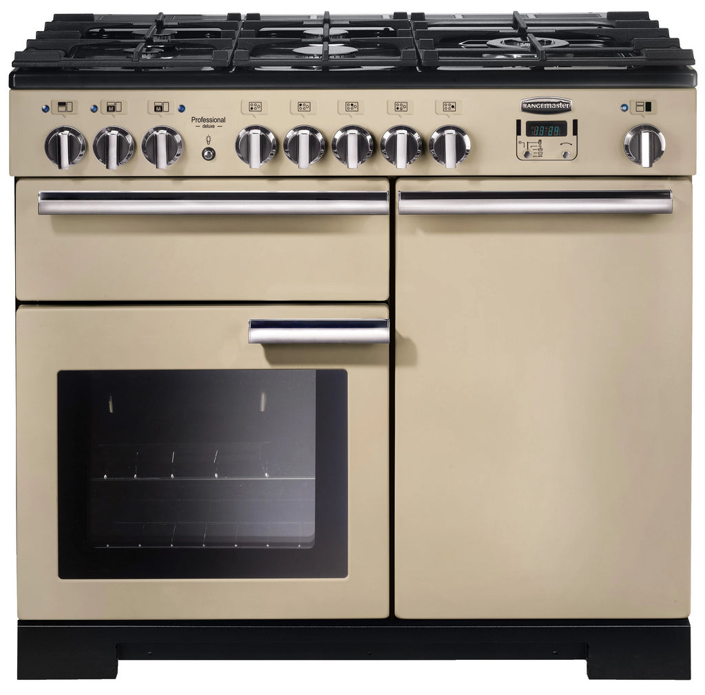 Rangemaster Professional Deluxe PDL100DFFCR/C 100cm Dual Fuel Range Cooker - Cream/Chrome Trim