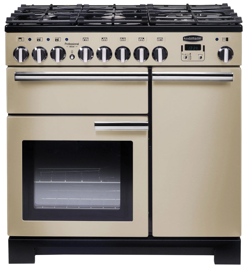 Rangemaster Professional Deluxe PDL90DFFCR/C 90cm Dual Fuel Range Cooker - Cream/Chrome Trim