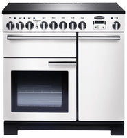 Rangemaster Professional Deluxe PDL90EIWH/C 90cm Electric Range Cooker with Induction Hob - White/Chrome Trim