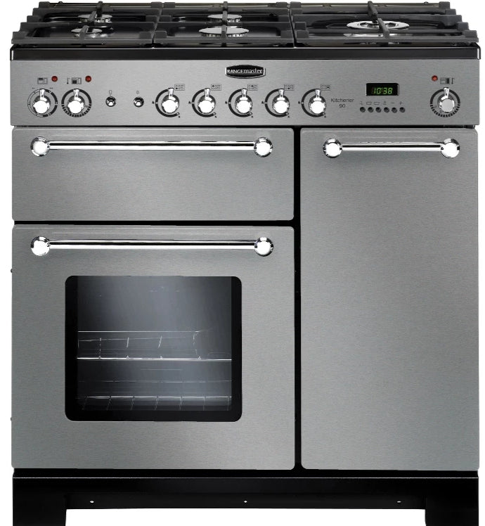 Rangemaster Kitchener KCH90DFFSS/C 90cm Dual Fuel Range Cooker - Stainless Steel/Chrome Trim