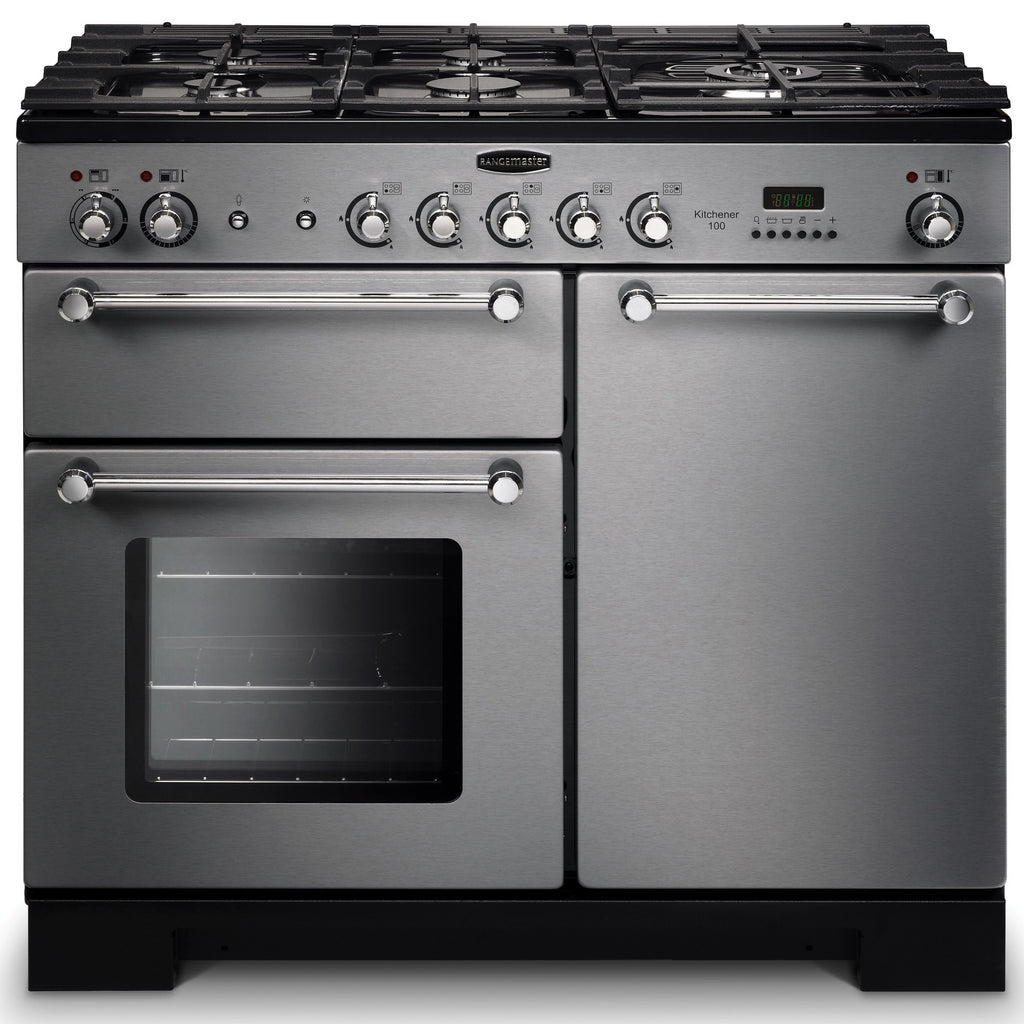 Rangemaster Kitchener KCH100DFFSS/C 100cm Dual Fuel Range Cooker - Stainless Steel/Chrome Trim