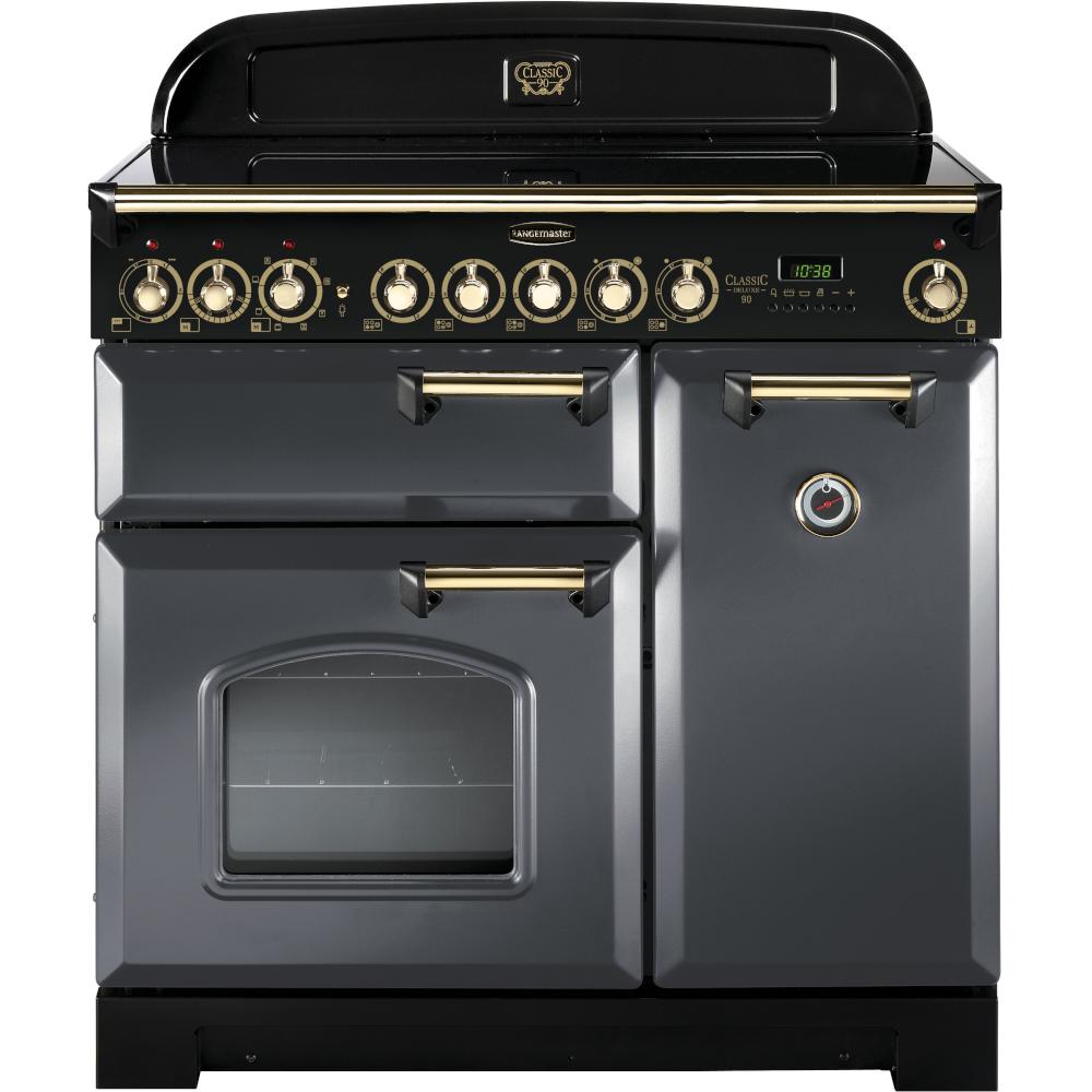 Rangemaster Classic Deluxe CDL90ECSL/B 90cm Electric Range Cooker with Ceramic Hob - Slate/Brass Trim