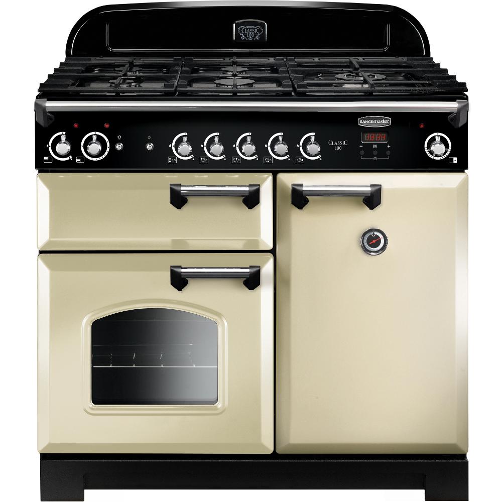 Rangemaster Classic CLA100NGFCR/C 100cm Gas Range Cooker - Cream/Chrome Trim