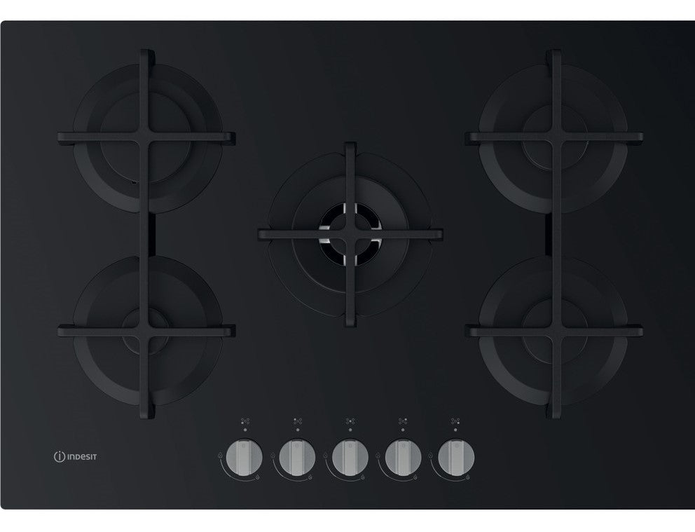 Indesit ING72TBK 73cm Gas Hob - Black Glass