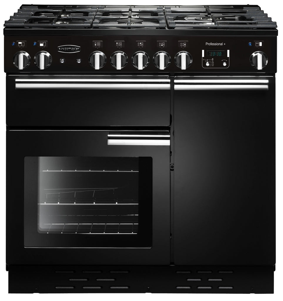 Rangemaster Professional Plus PROP90DFFGB/C 90cm Dual Fuel Range Cooker - Black/Chrome Trim