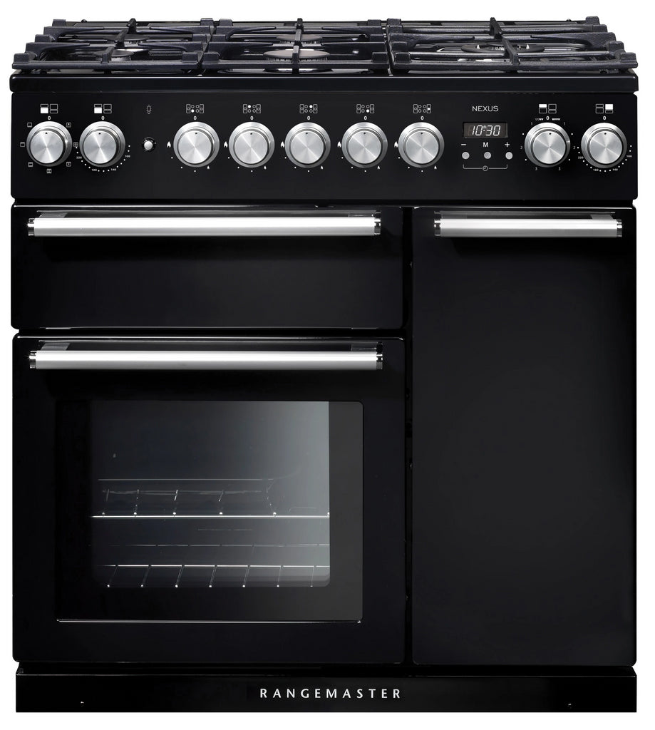 Rangemaster Nexus NEX90DFFBL/C 90cm Dual Fuel Range Cooker - Black/Chrome Trim